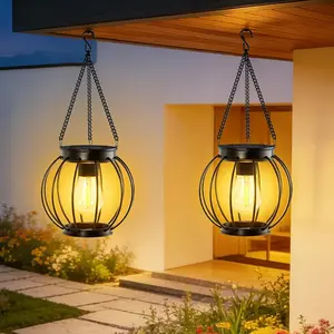 Outdoor Solar Lantern Set, Waterproof Metal Hanging Lamp with Warm LED, Auto On/off Function, High Brightness Decorative Lanterns, Patio Hanging Lights, Waterproof Hanging Lights