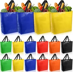 12 count  Grocery Bags, XL Heavy Duty Plastic Shopping Bag Bulk, Hold up to 80 Lbs,  Multicolor Tote with Handles for Fruit, Vegetable, Cans, Bottles