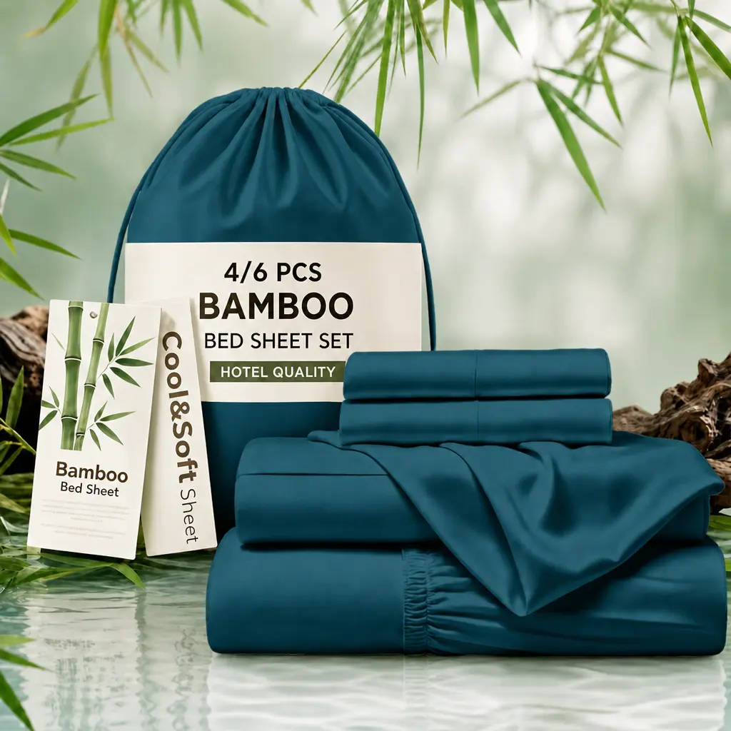 Bamboo Blend Sheets 4/6-Piece Extra Deep Pocket Sheet Set with Pillowcases - Ultra-Soft, Wrinkle-Free, Breathable, Cooling Hotel Luxury Bedding for Adults