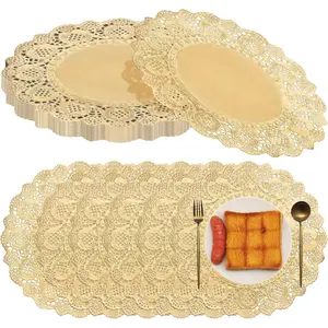 200 Pcs Paper Doilies for Tables Lace Round Paper Placemats Decorative Disposable Placemats Doily Pad for Dinner Plates,Dessert Crafts,Wedding Tableware(12 Inch,Gold)