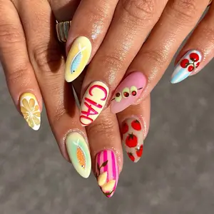 Handmade Italian Summer Nails, Fish 3D Lemon Press On Nails