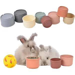 ChezMax Rabbits Nesting Stacking Cups - 8 Pcs Multi-Colored, Safe Bunny Toys with Treat Ball - Hiding Food & Playing