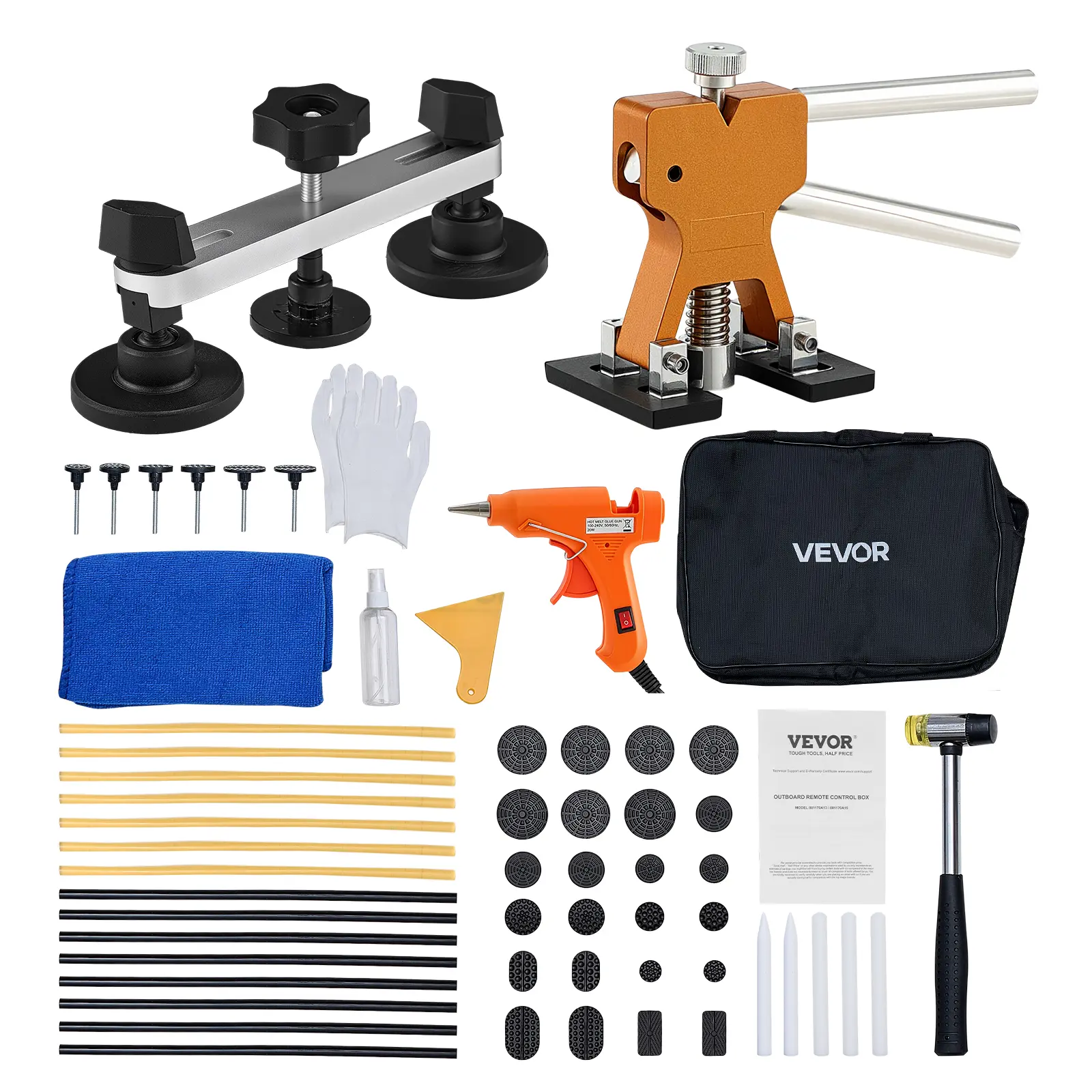 【summerfinds】VEVOR 60 PCS Paintless Dent Removal Kit with Golden Lifter, Bridge Puller, Rubber Hammer, Glue Gun - Car Tools for Auto Body Hail Damage, Car & Refrigerator Door Ding Repair | Father's Day Gift,father'sdaygifts