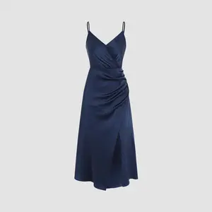 Cider Solid Wrap Slit Midi Dress