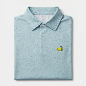 Men’s Masters Polo Shirt Iced Aqua Floral Golf Performance Tee S-5XL