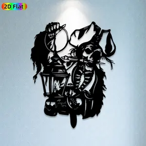 1pc Skeleton Lantern Metal Wall Art, Spooky Skeleton Statue Mural, Ideal Gift for Halloween, Day of the Dead, Gothic Decor Enthusiasts, Rust-Resistant Metal Wall Decor Wall Sculptures