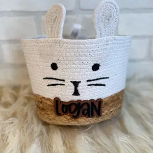 Personalized Easter Kids Easter Basket with Rabbit Design and "Logan" Text, Soft Material, Cute and Unique Style