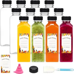 12pcs 16oz Plastic Juice Bottles with Caps, Reusable Juicing Bottles, Clear Empty Containers for Drinks, Smoothies and Other Beverages