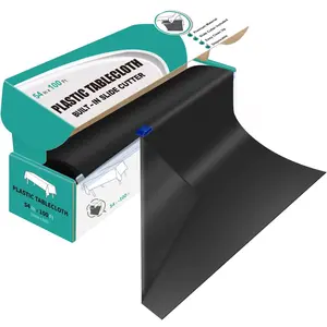 54 x 100 plastic tablecloth roll black disposable plastic table cover with cutter box disposable table cloth for parties