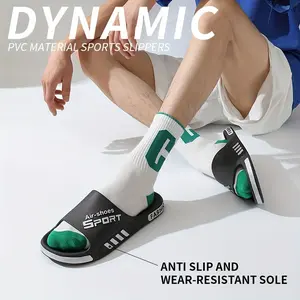 Men's Letters Print Non-slip Slides, Comfortable Outdoor Sports Casual Soft Colorblock Slippers for Indoor Outdoor Beach Shower All-match Commuter Shoes Lightweight SlipperFootwear Flipflop Tactical Bedroom breathable slide Soft Black Boy Bridal