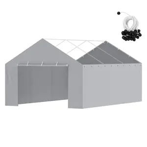【fathersdaygift】VEVOR Carport Replacement Canopy Cover Side Wall 13 x 20 ft, Garage Tent Shelter Tarp Heavy-Duty Waterproof & UV Protected, Easy Installation with Ball Bungees,Grey (Top and Frame Not Included), Patio Canopy, Outdoor Canopy Shelter
