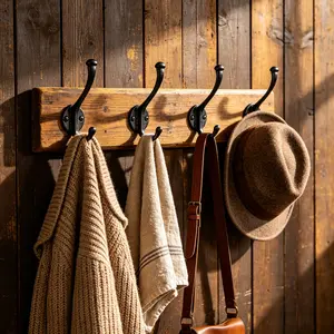 4pcs Antique Cast Iron Dual Hooks, Rustic Wall Mounted Storage Hooks, Wall Mounted Organizer, Ideal for Towels, Coats, Bags, Home Decor, Towel Holder
