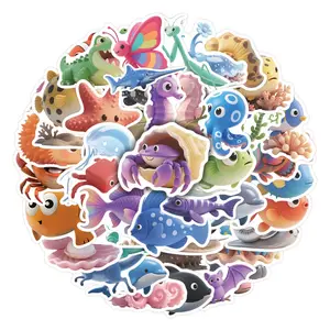 50pcs 3D Cartoon Marine Life Stickers Pack, Sticker Sheets, Waterproof Cute Underwater Colorful Sea Creature Decals for Laptop, Water Bottle, Journal & Scrapbook, Ocean & Kid-friendly Lover Gift, Self Adhesive Stickers