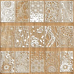 12 Pcs Abstract Geometric Texture Stencils Painting Mixed Stencils Crafts Reusable Wood Grain Flower No brand
