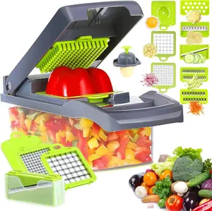 12-in-1 Multifunctional Veggie Chopper, 7 Blade Onion Chopper, Vegetable Cutter, Slicer, Grater, Mandolin Slicer with Container, Time-saving Kitchen Gadgets (Gray)