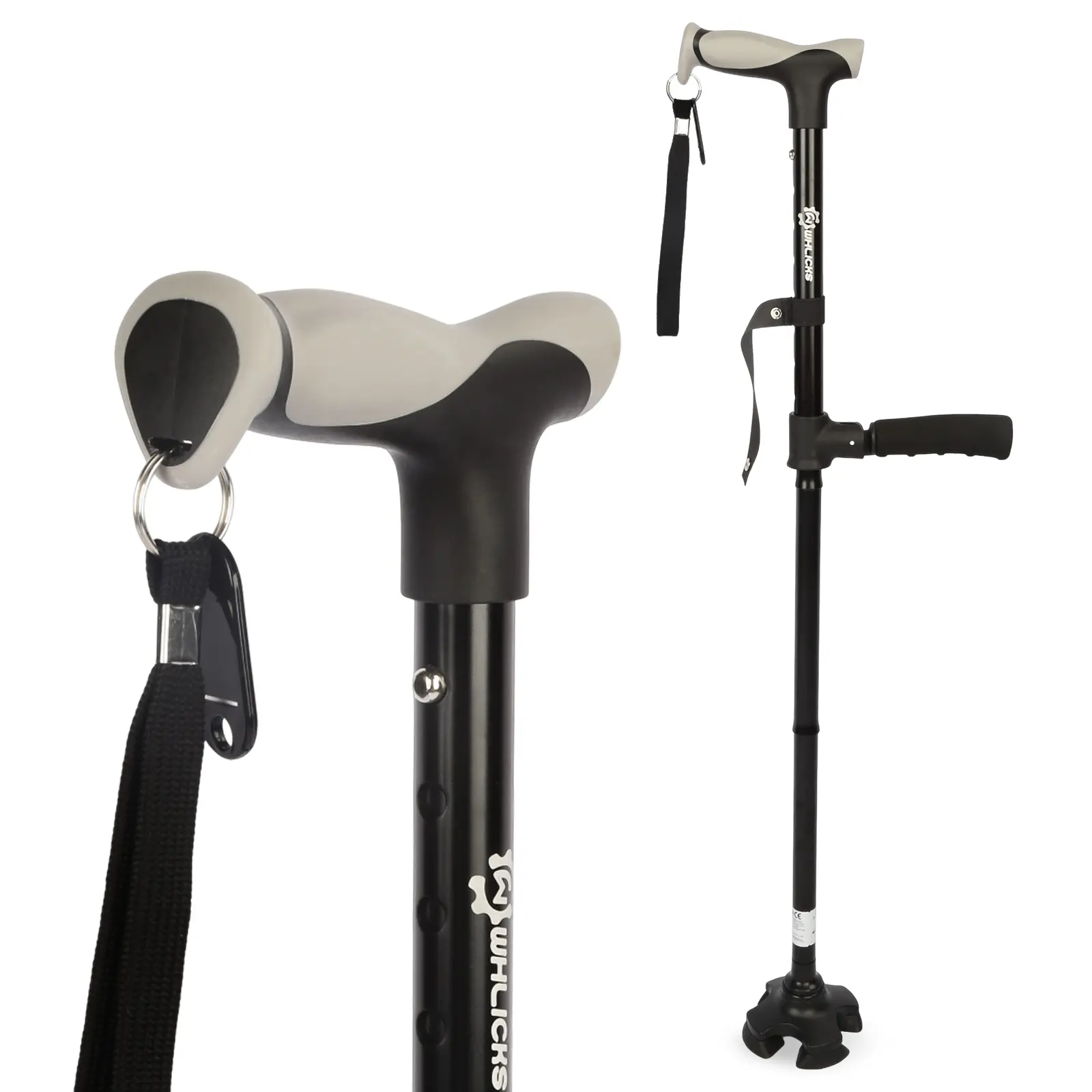 Adjustable Walking Cane for Women & Men for Stability, Self Standing Cane with Second Handle for Standing, 350lbs Heavy Duty Foldable Collapsible Folding Cane, Walking Sticks for Seniors & Adult