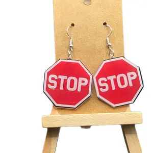 Novelty Stop Sign Dangling Earrings for Women - Hook Earrings, Unique & Eye-Catching, High-Quality Materials, Statement Accessory