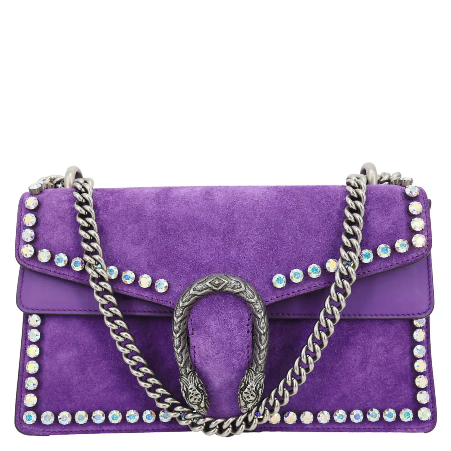 Pre-owned GUCCI Suede Shoulder Bags Dionysus Small Crystal Embellished Shoulder Bag Purple 400249