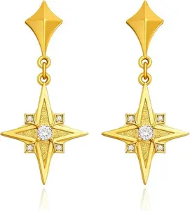 Cicy Bell 18k Gold Plated Dangle Earrings with Cubic Zirconia Four-Point Star Design Trendy Removable Teardrop Earrings for Women Jewelry Gifts