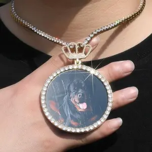 Picture Photo Pendant Necklace Hip Hop Cubic Zirconia Memorial Jewelry for Unisex Men Women Daily Wear Decor