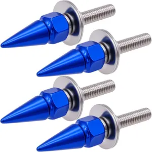 4Pcs Spike License Plate Screw Fasteners Kit, Decorative Anti-Theft Stainless Steel & Aluminum Alloy Frame Bolts Fits Most Vehicles, Trucks, and Motorcycles(Blue)