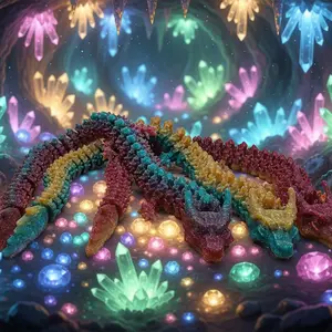 Rainbow Crystal Dragon  3D Printed Fantasy Dragon Decor  Colorful Crystal Articulated Dragon