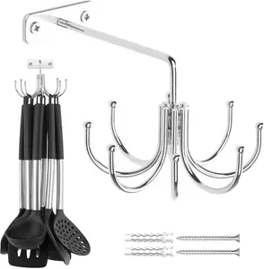 Heavy Duty Metal 360° Rotating Kitchen Utensil Holder Organizer - Hangable 8-Storage Adjustable Rack with Hooks for Hanging Utensils, Towels, Pans (Home Organizing Needs)