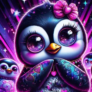5D DIY Full Rhinestone Round Diamond Painting - Diamond Art Kit Cute Penguin, Starry Eyes, Pink Bow Mosaic, Canvas - DIY Decorative Painting, Home Wall Decor, Suitable for Halloween and Christmas, Birthday and Anniversary Gifts, Diamond Painting Kits