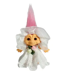 Vintage Troll Dolls - 7.5in Tall (Including Hair Length) Adorable White PVC Movie Figures with Clothes, Durable Retro Chromatic Charms for Collections, Arts and Crafts