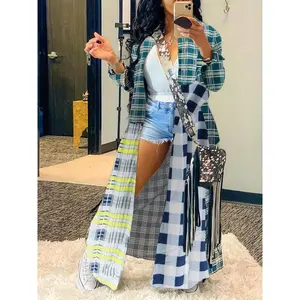 Women’s checkered print long-sleeve collared top; casual, comfortable collared long-sleeve jacket; comfortable-fit women’s clothing; winter women’s clothing; women’s top; autumn aesthetic set GARMENTARY