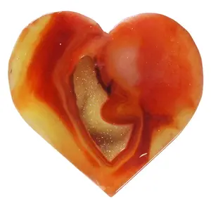 Large Carnelian Heart Shaped with Druzy Red Agate Hand-Carved Healing Crystal Quartz Collection Love Stone Mandala Yoga Meditation Therapy