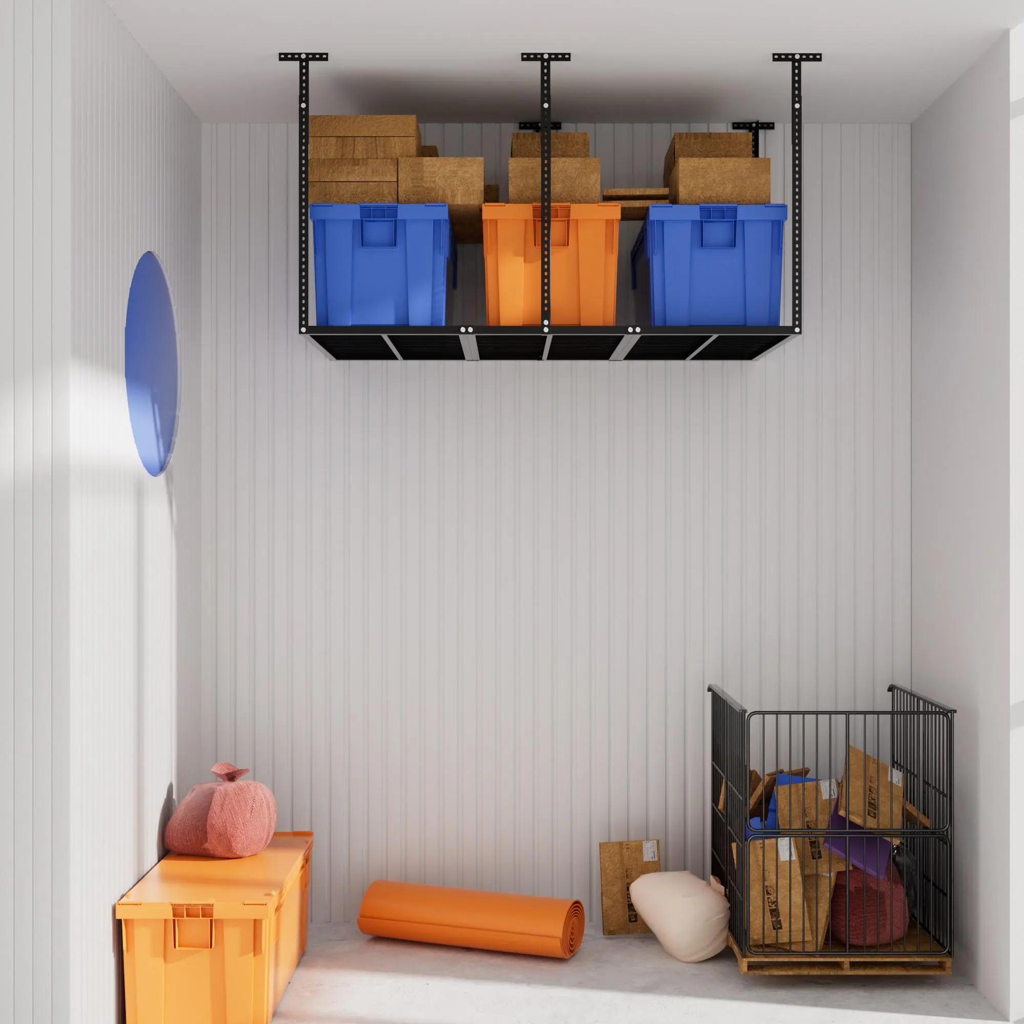 3x6 Overhead Garage Storage Rack, Heavy Duty Adjustable Ceiling Mounted Storage Racks, 750LBS Weight Capacity, Black Decor Steel Pack Shelves
