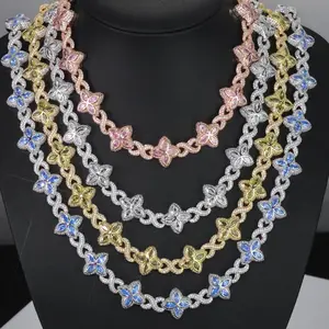 [ICE HUE]18K Gold Vacuum Plated Copper with 5A+ Sri Lanka Zircon Four-leaf Clover Necklace Miami Italy Mexico & Micro Inspired for Women & Men Luxury Jewelry,Daily Wear,Casual Fashion,Gift Idea,,Classic,Hip Hop,Simple,Sporty Style