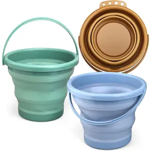 3PCS Foldable Beach Bucket Sandbox Kit Toys for Kid Adult, Collapsible Small Bucket for Washing Camping Fishing, Silicone Sand Pail for Garden Planting, Travel, Beach Summer Toy Gift for Boy Girl