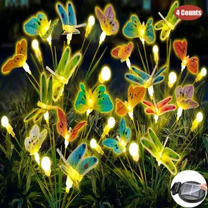 Solar Garden Decor Lights Set, Solar Garden Lamps, Waterproof Outdoor Pathway Lighting, Christmas Yard Decoration, Flying Insects Design, 4 Pieces