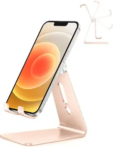 Adjustable Cell Phone Stand, OMOTON Aluminum Desktop Cellphone Stand with Anti-Slip Base and Convenient Charging Port