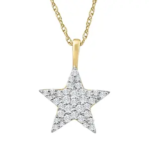 1/4Ct TW Diamond Star Pendant Yellow Gold Women's Necklace 18"