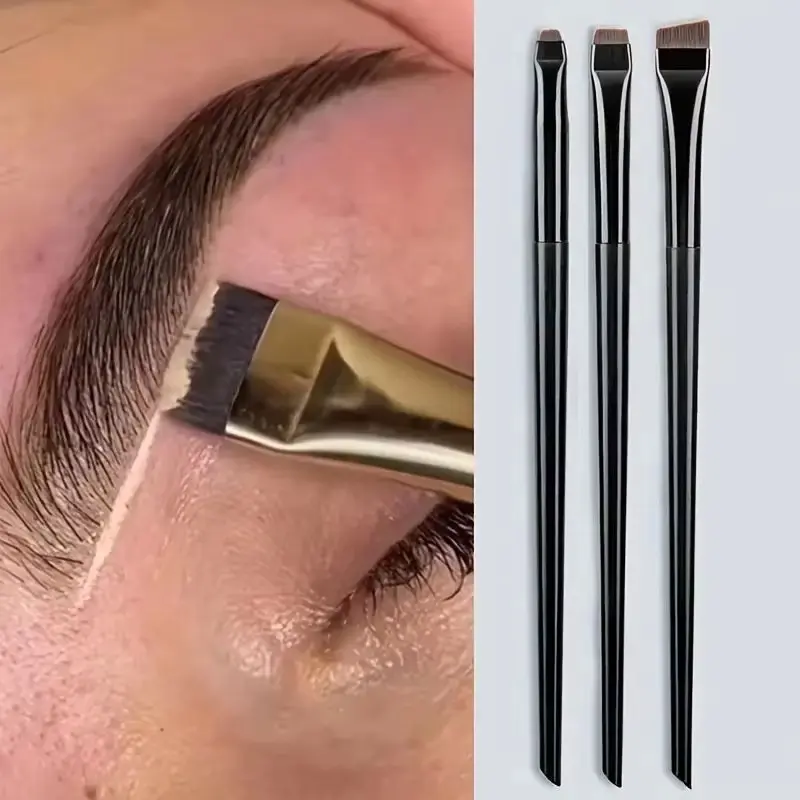 3Pcs Ultra Thin Flat Eyebrow Brushes, Angled Brow Makeup Brushes for Eyebrow Gel, Pomade & Precise Brow Lining