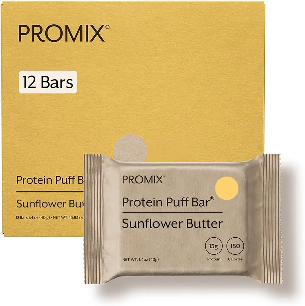 ProMix Nutrition Protein Puff Bars, 12-Pack - Chocolate Chip - Marshmallow Crispy Treat - Great Tasting & Healthy On The Go Snack - High Protein & Low Calorie - Non-GMO & Free From Gluten, Soy, & Corn