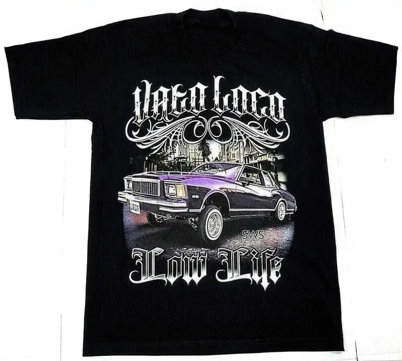 Men's Cotton Short-Sleeve Round Neck T-Shirt - Chicano Low Life Car Digital Print, Vato Loco Lowrider Streetwear Clothes, Casual Sports Top, Shortsleeve, Tshirt, Casual Wear, Soft Cotton, Low Rider Art