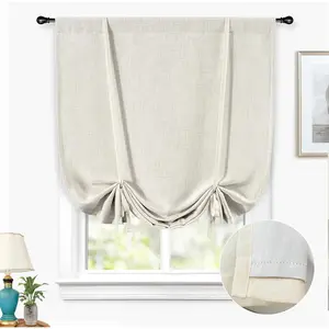 DriftAway Double Layer Linen Blackout Tie Up Curtains Thermal Insulated Fully Lined Balloon Roman Shade Bathroom Window Adjustable Rod Pocket for Small Window 39 Inch by 55 Inch Light Linen