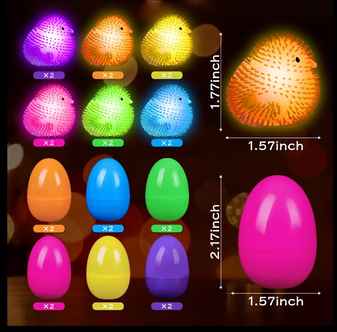 Prefilled Easter Eggs with Toys – 12PCS Glow in The Dark Stress Ball Squishy Toys, Easter Egg Fillers for Kids, Easter Basket Stuffers, Easter Egg Hunt Party Favors