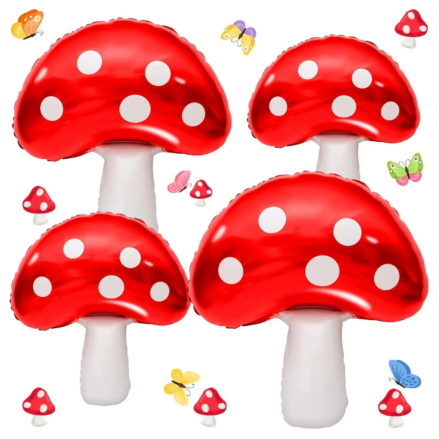 4 Pcs Large Mushroom Balloons - 31 Inch Huge Mushroom Aluminum Foil BalloonsEasy To InflateCute And Fun Mushroom Birthday Party Decorations Supplies