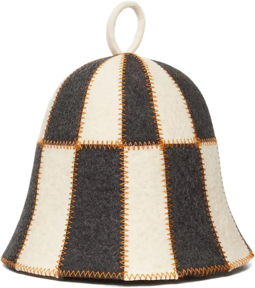 Sauna Hat Checkered -  Sauna Hat for Men Banya Hat Sauna Cap for Men - Sauna Hat for Women Sauna Cap to Protect Hair Grey and White