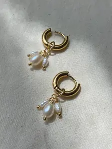 Handmade Triple Pearl 3-in-1 Hoop Earrings | Removable Freshwater Pearl Charm | Dainty Gold Hoops | Versatile Pearl Drop Earrings
