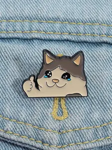 Cute Cartoon Cat Thumbs Up Enamel Pin, Kawaii Fun Sad Cat Animal Brooch, Alloy Jewelry Accessory for Jackets and Bags