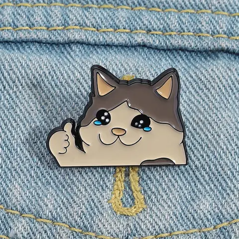 Cute Cartoon Cat Thumbs Up Enamel Lapel Pin, Kawaii Fun Sad Cat Animal Brooch Pins, Alloy Jewelry Accessory for Jackets and Bags Fashion Accessory