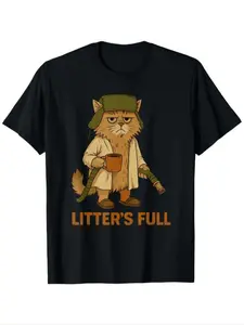 Women's Cartoon Cat Print Round Neck T-Shirt, Casual Loose-Fitting Graphic Tee, Summer Daily Wear, Outdoor Vacation Clothing