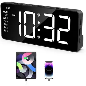Digital  Clock for Bedroom, LED  Clock with Large Display, Rechargeable Desk Clock with Date, Adjustable Volume Brightness, Snooze, Type-C Port, for  Office Living Room