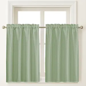 2pcs, Sage Green Waffle Window Valance Curtain, Window, Rod Pocket, Semi-Blackout, Solid-color Curtains, Apartment Decor, Window Decor, Laundry Room Bedroom Living Room Home Decor, Kitchen Decor, W36"xH45"/ W91cmxH114cm